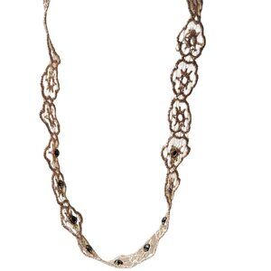 Elegant Lace Floral Choker Necklace Black Bead Accents Victorian Fashion Jewelry